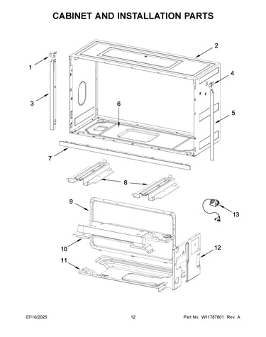 Cabinet and installation parts