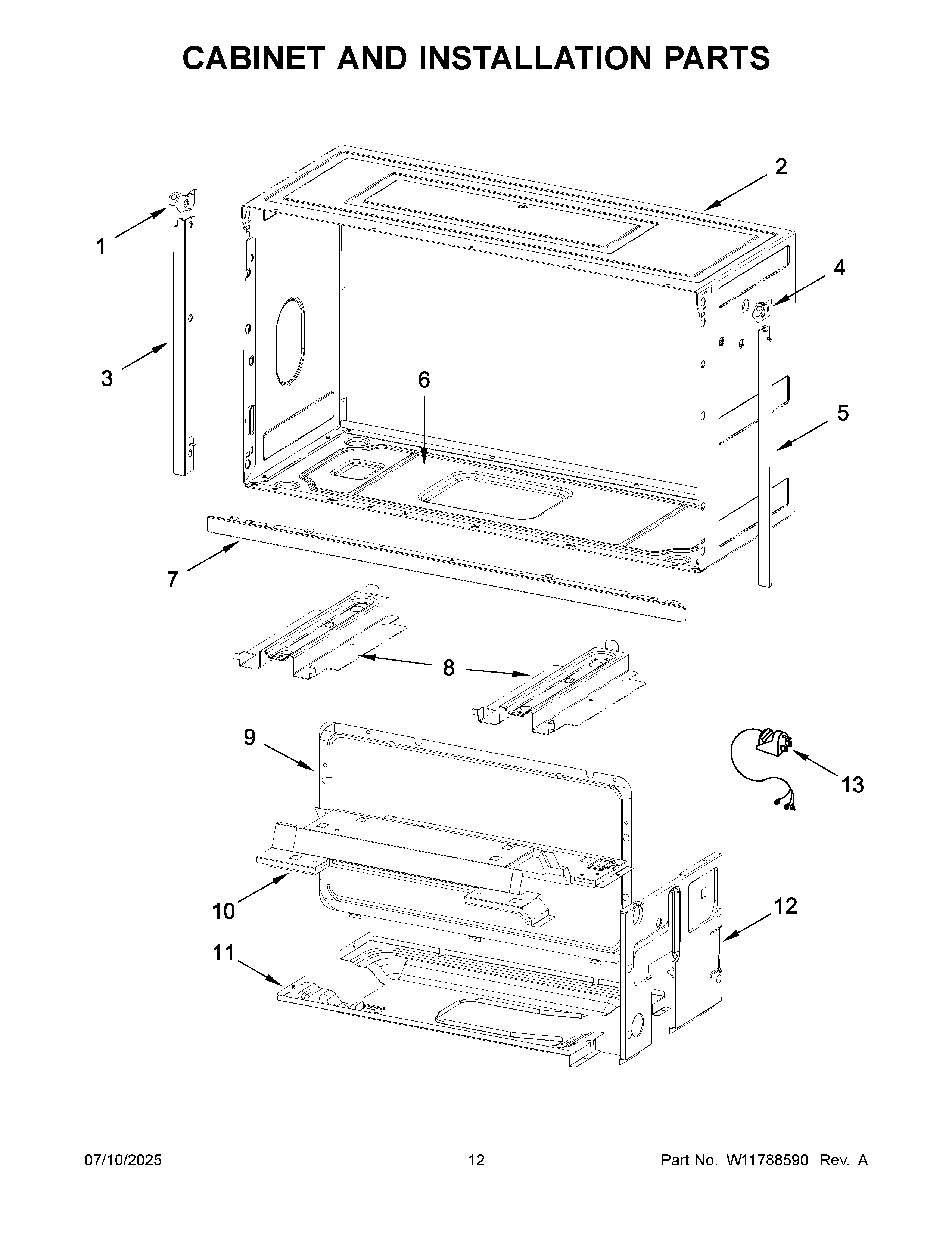 Cabinet and installation parts