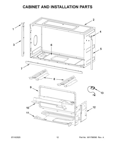 Cabinet and installation parts