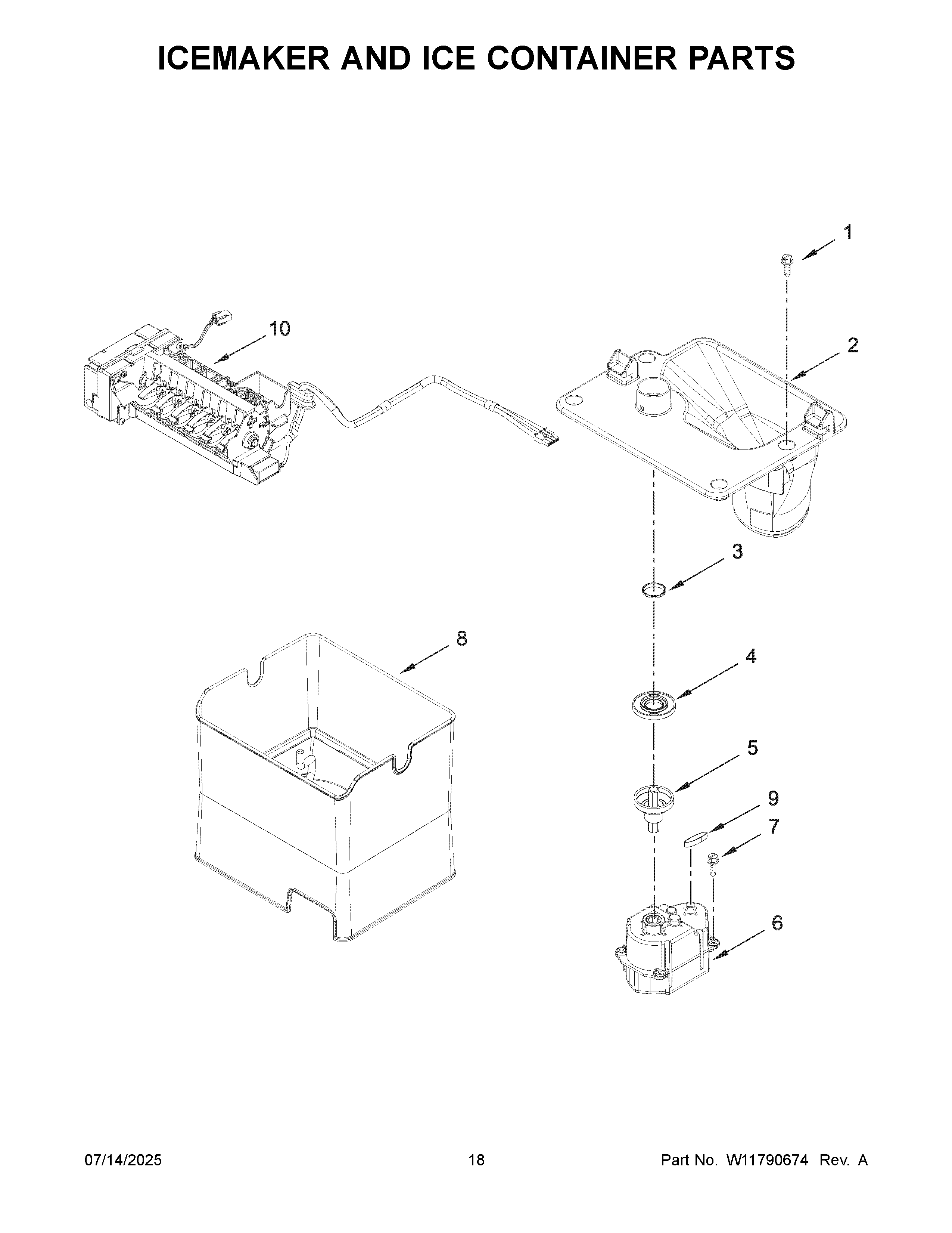 Icemaker and ice container parts