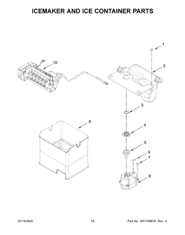 Icemaker and ice container parts