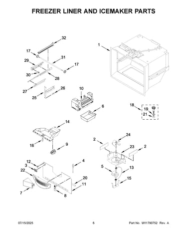 Freezer liner and icemaker parts