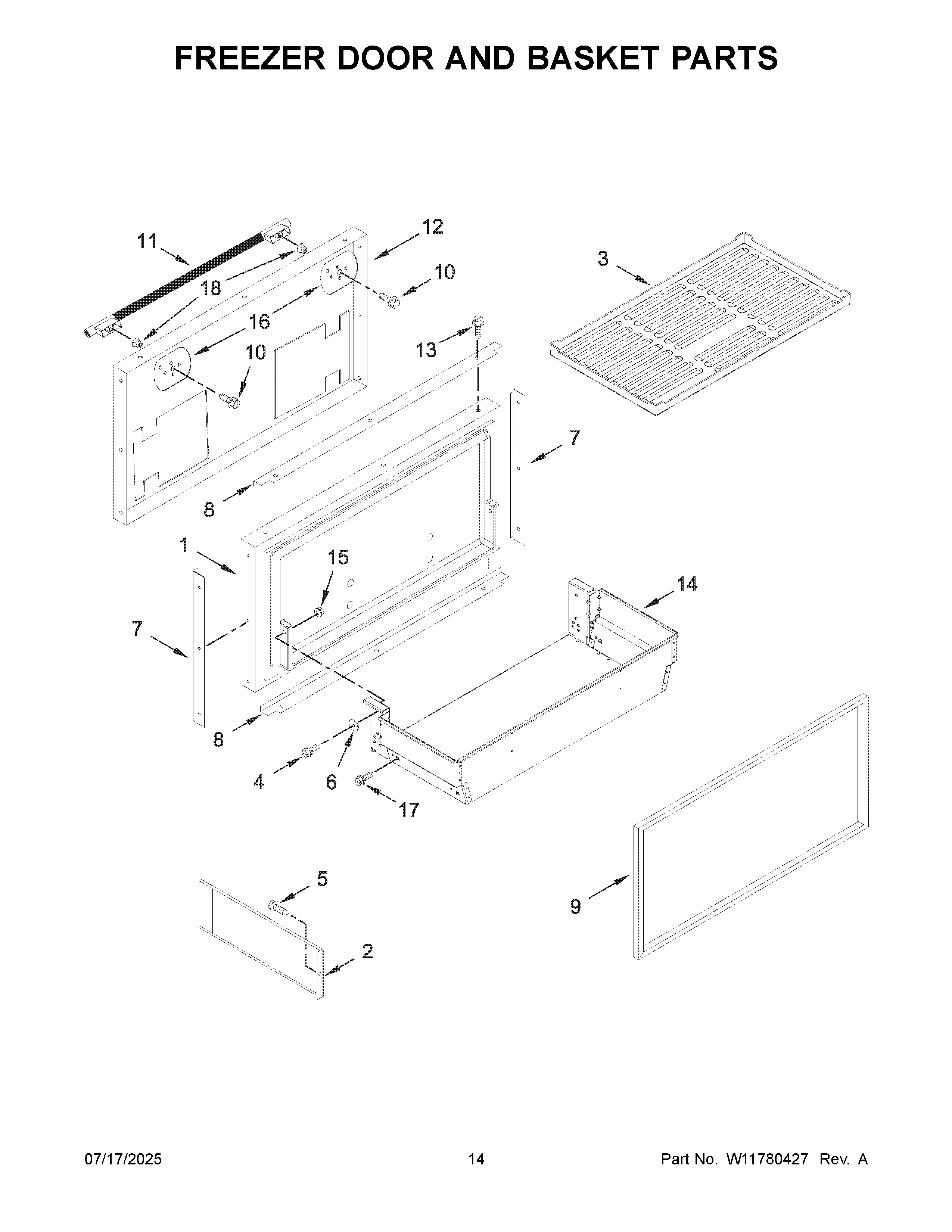 Freezer door and basket parts