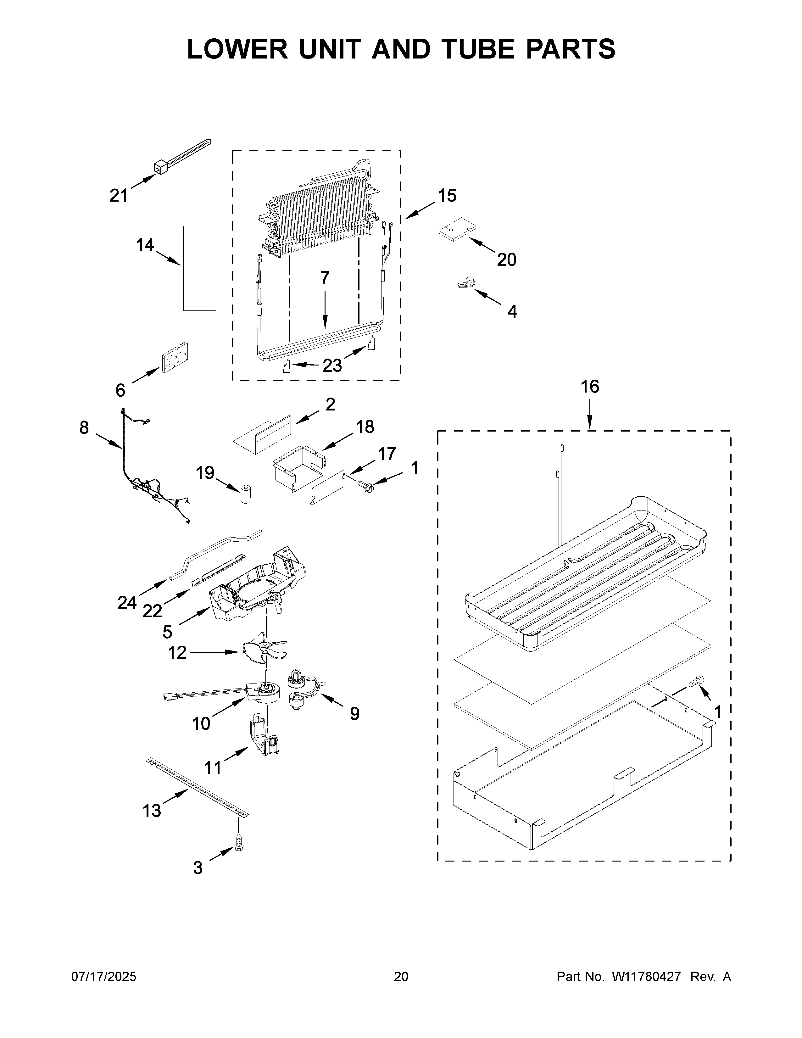 Lower unit and tube parts