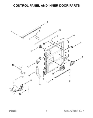 Control panel and inner door parts