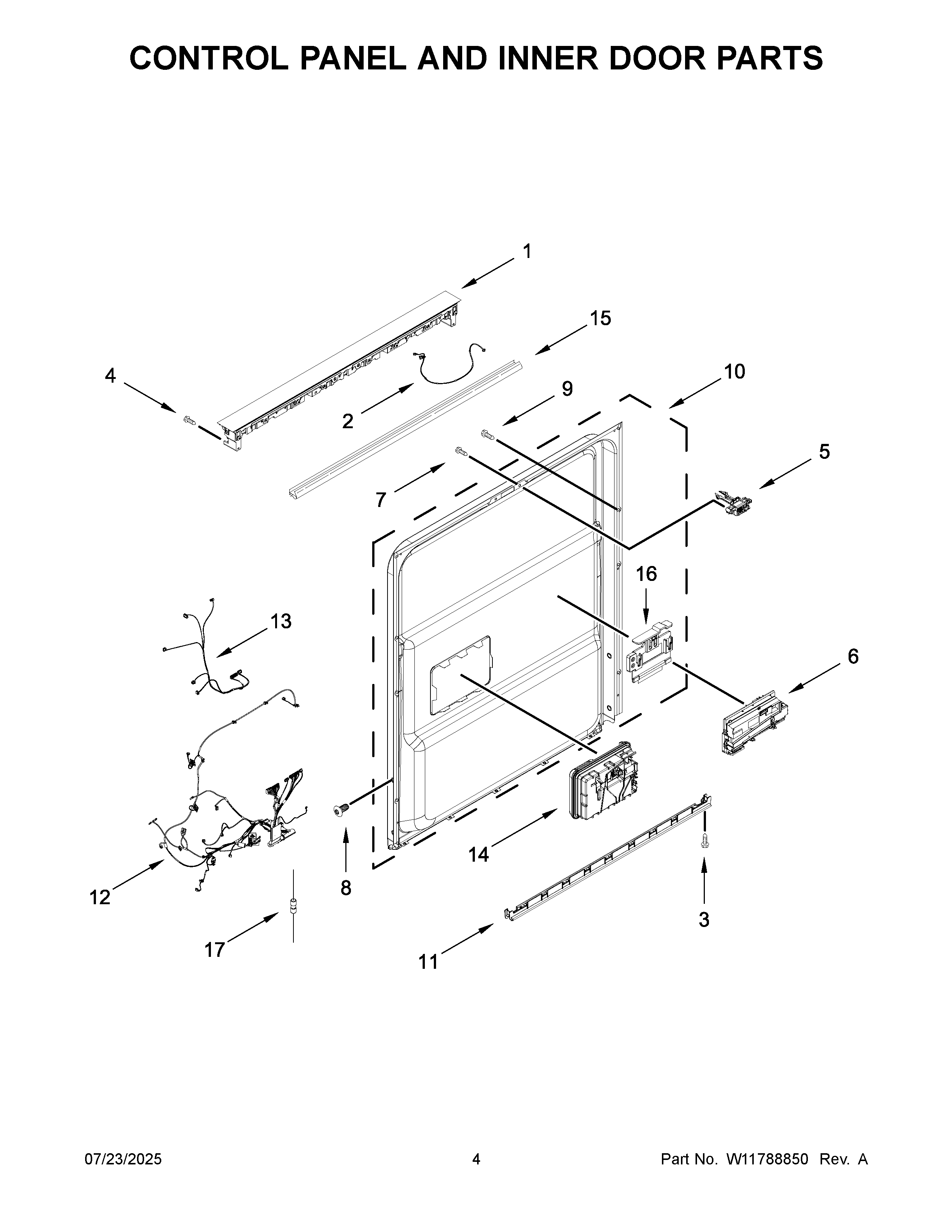 Control panel and inner door parts