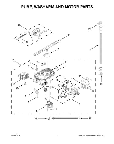 Pump, washarm and motor parts