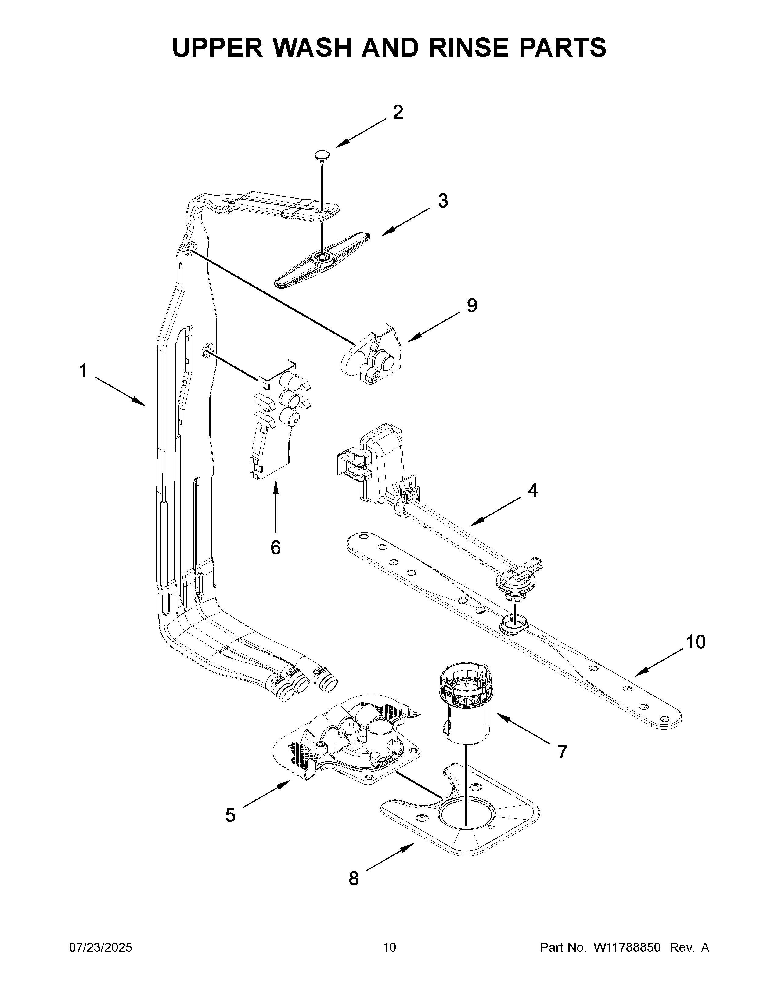 Upper wash and rinse parts