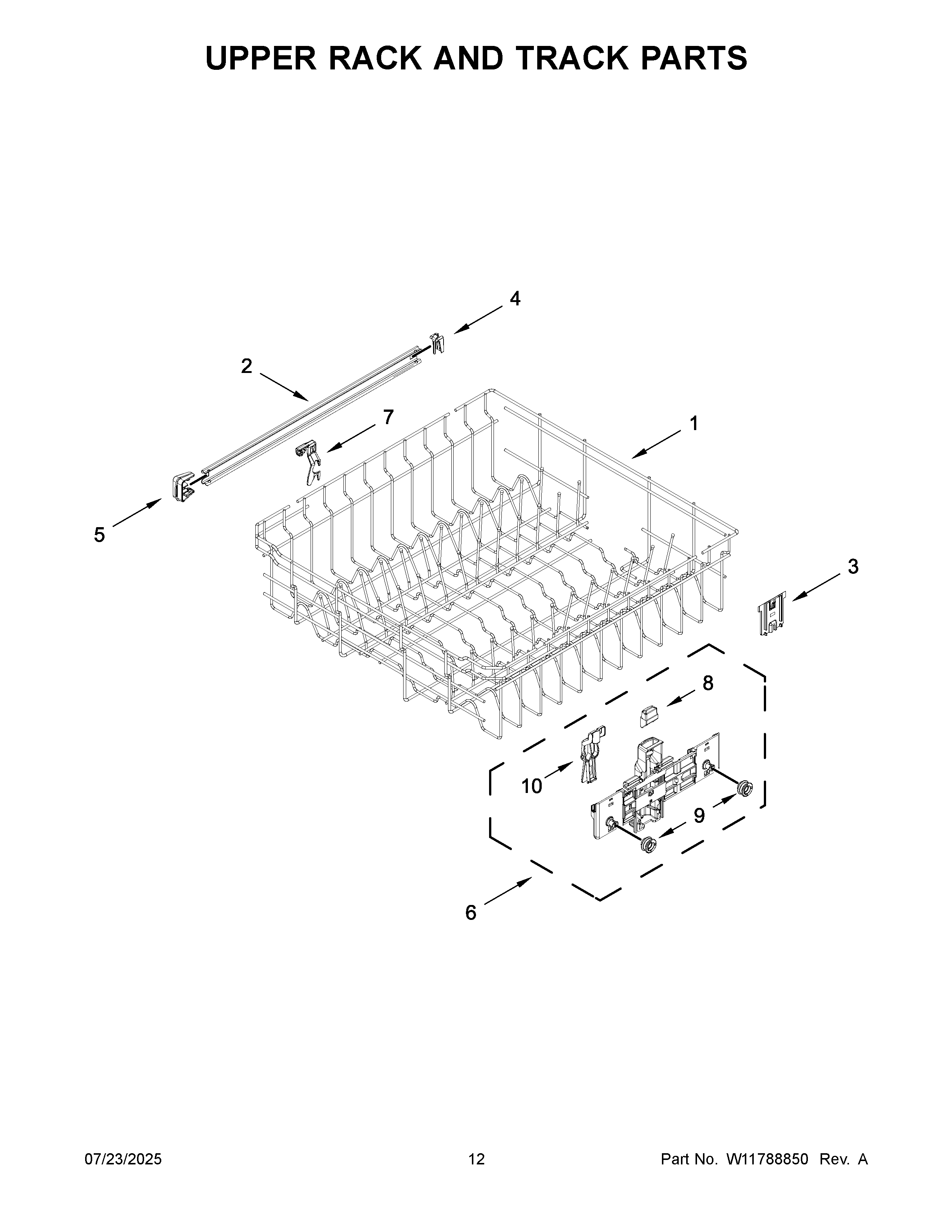 Upper rack and track parts