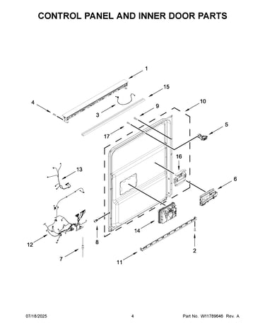 Control panel and inner door parts