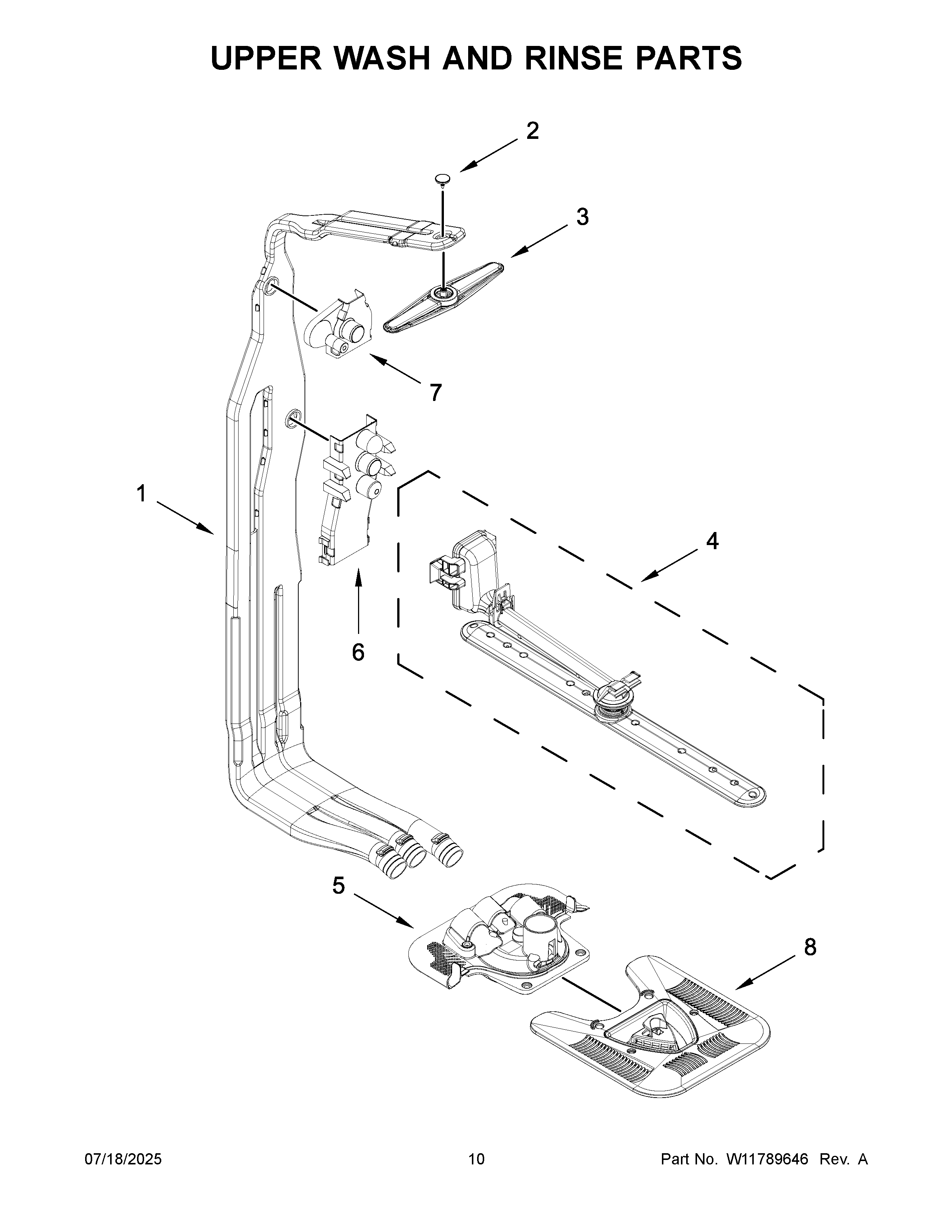 Upper wash and rinse parts