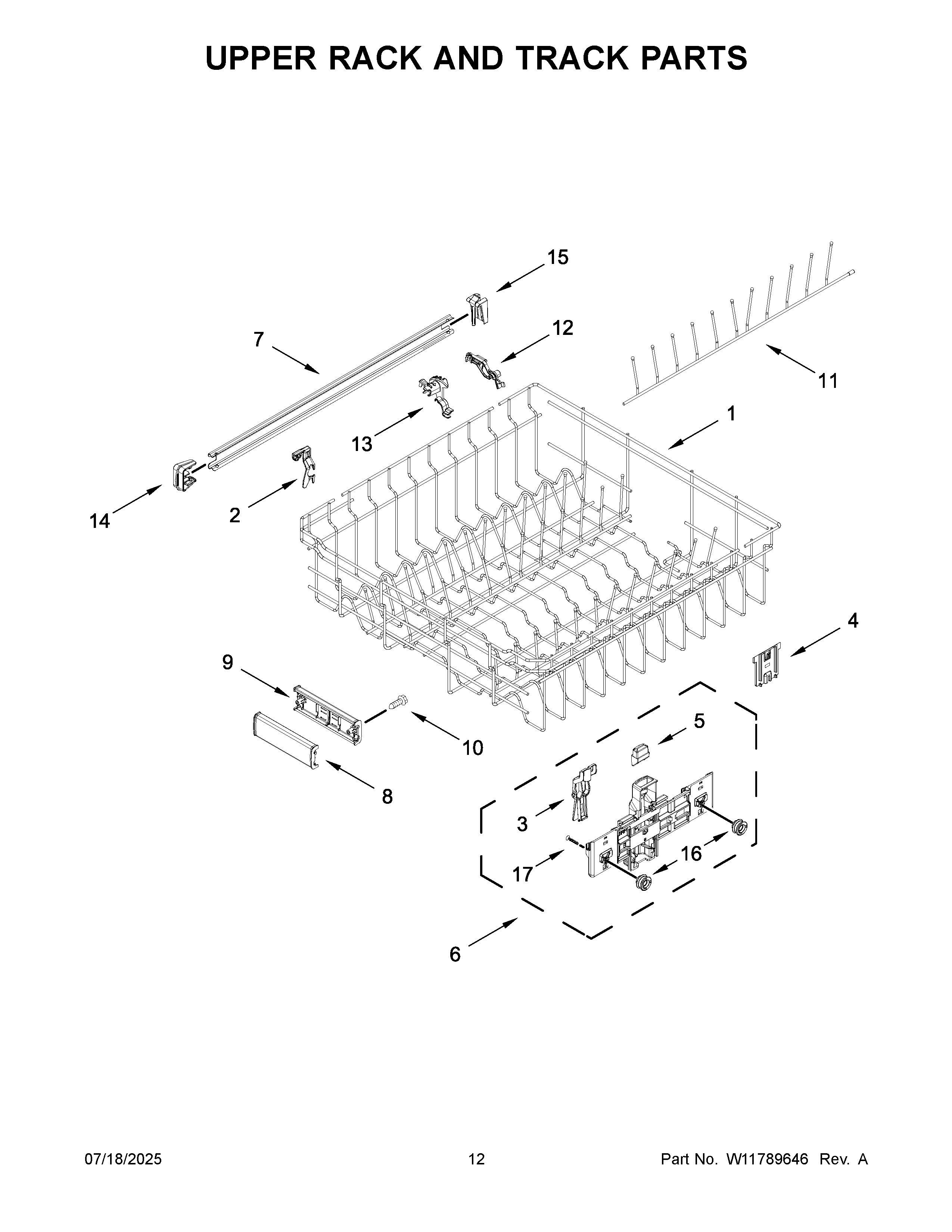 Upper rack and track parts