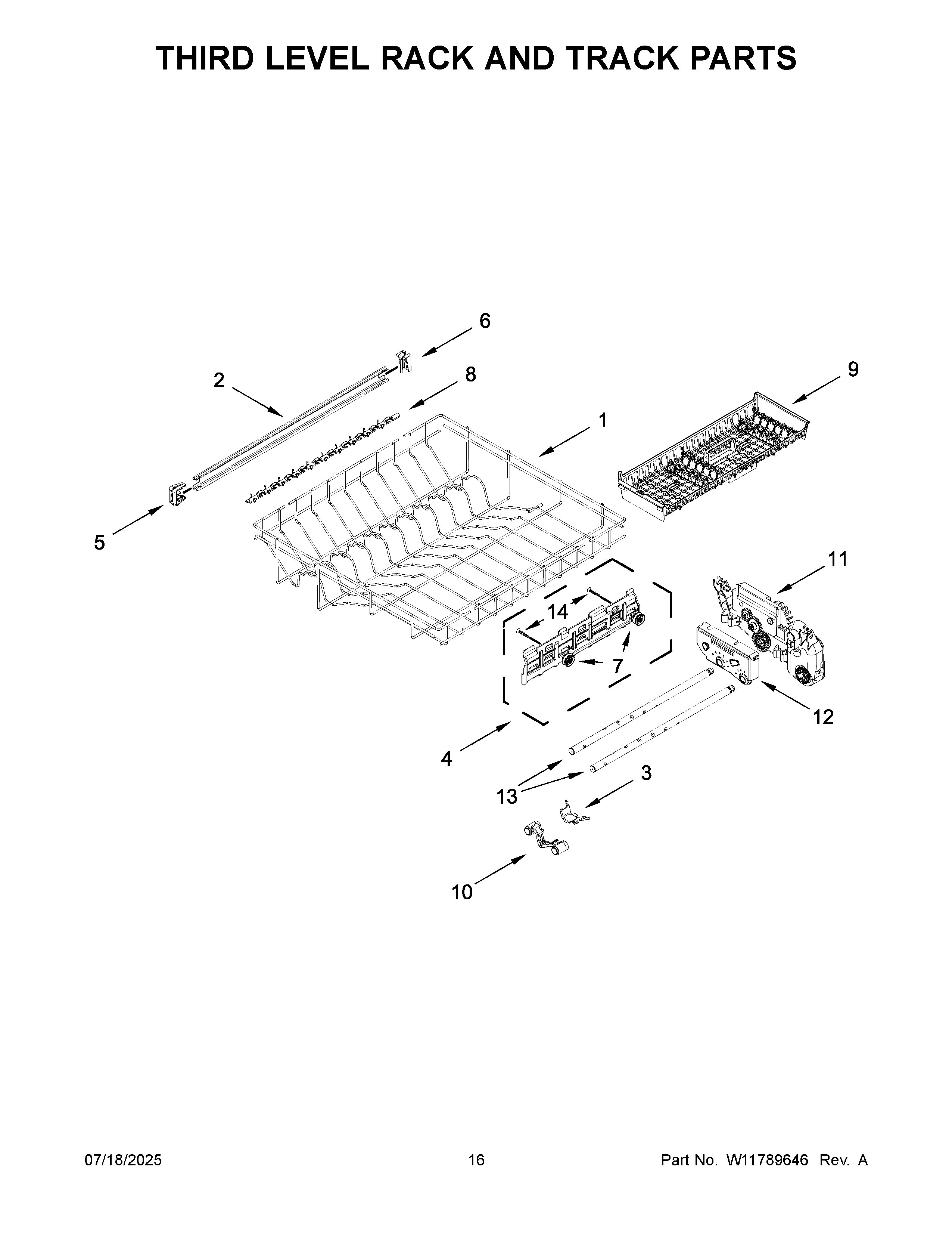 Third level rack and track parts