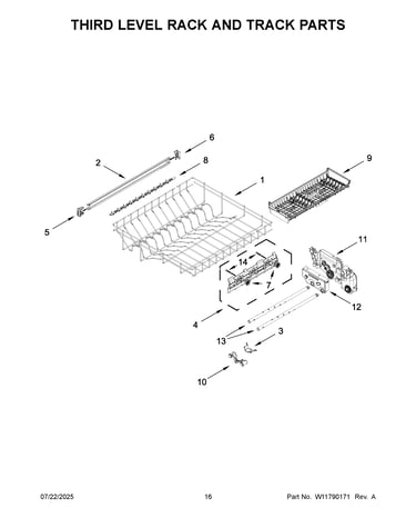 Third level rack and track parts