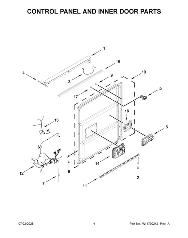 Control panel and inner door parts