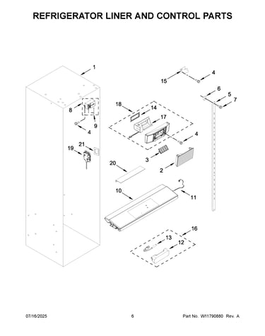 Refrigerator liner and control parts
