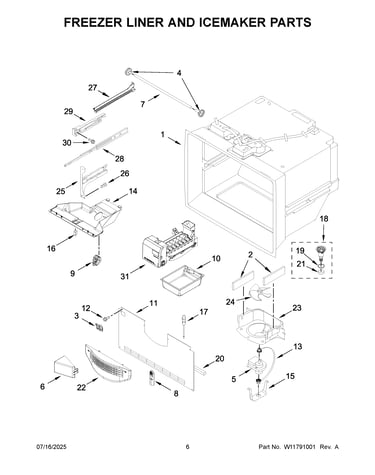 Freezer liner and icemaker parts