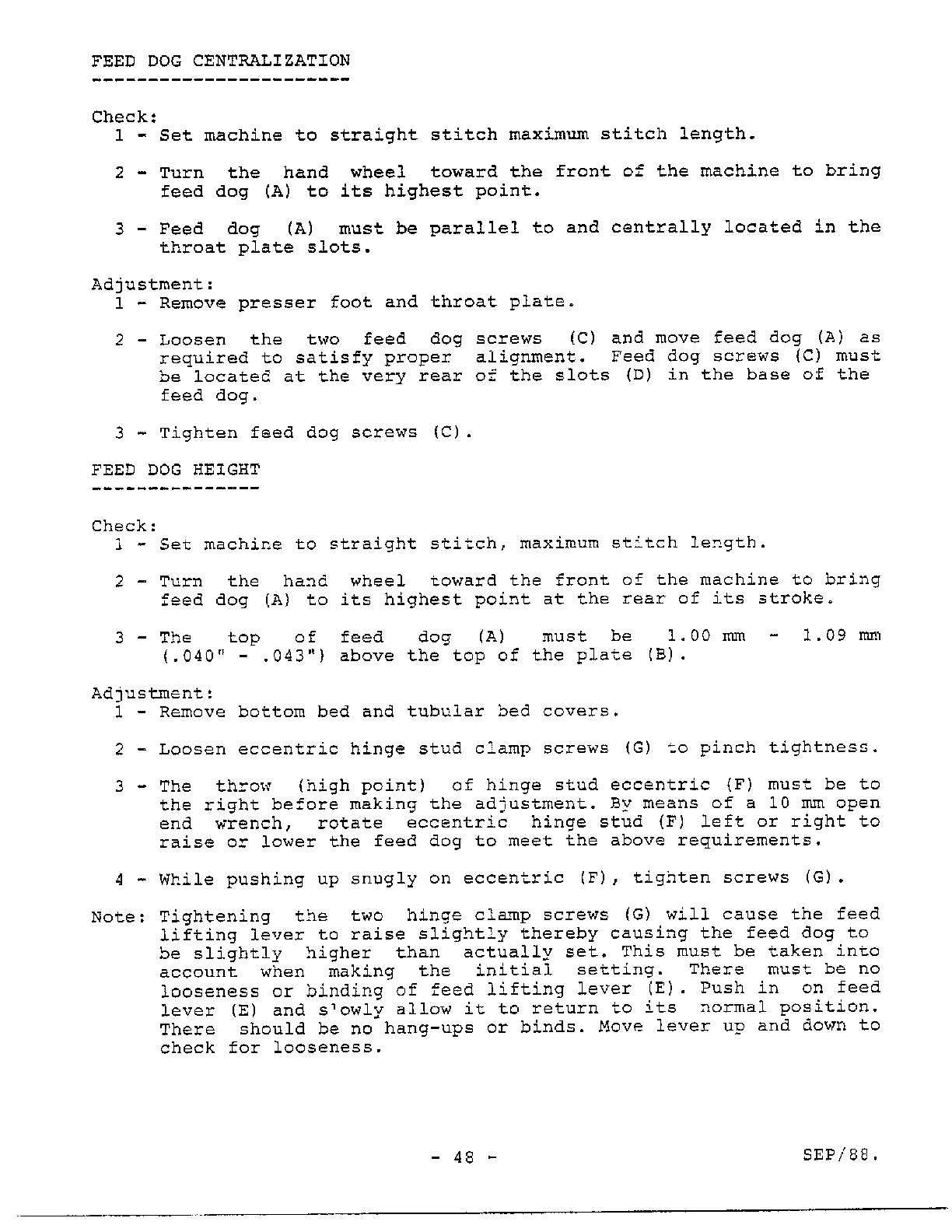 Adjustment procedures