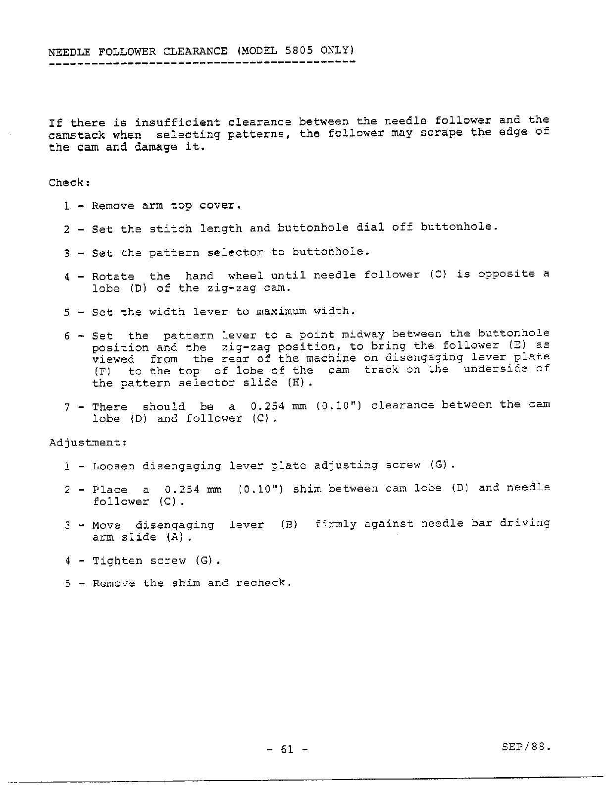 Adjustment procedures page 14