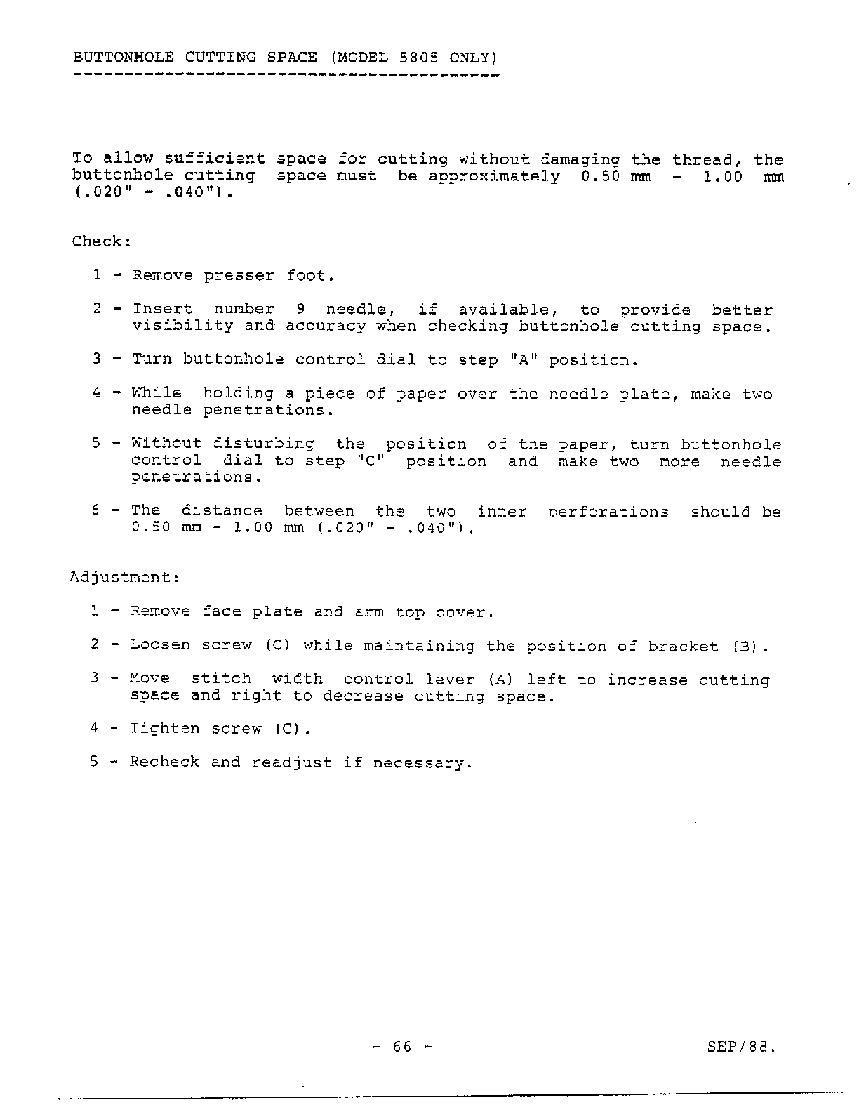 Adjustment procedures page 19