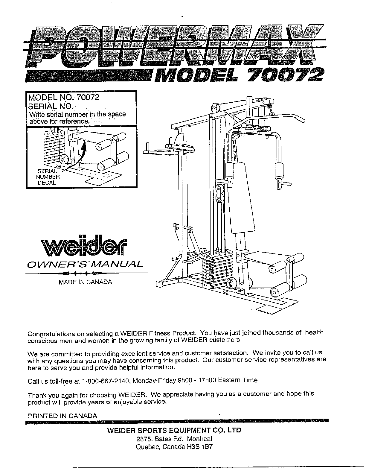 Official Weider 70072 fitness \u0026 exercise parts | Sears PartsDirect, image size:1224x1584