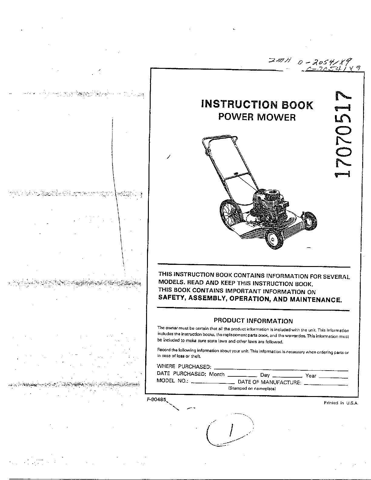 Power mower instruction book