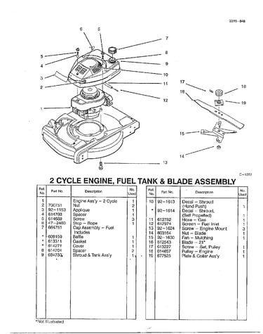 2 cycle engine-fuel tank/blades
