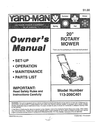 20" rotary mower/warning