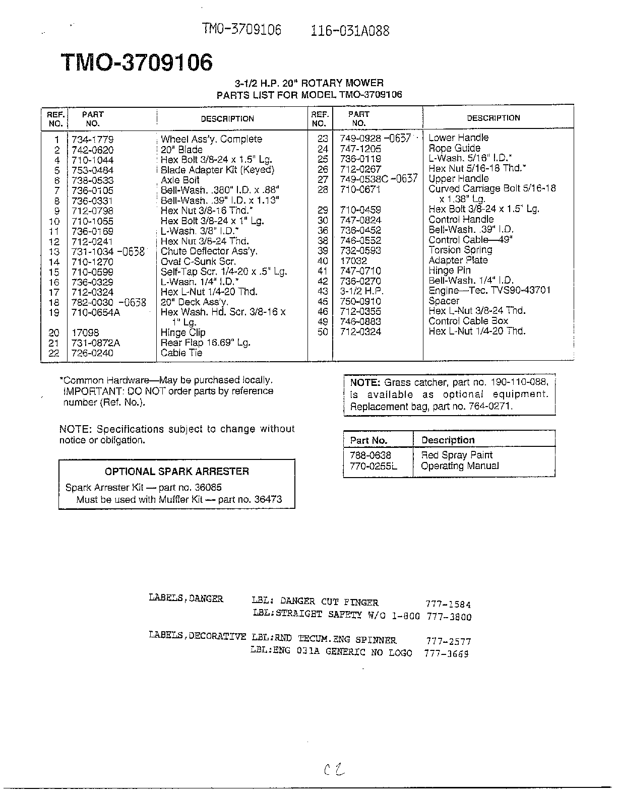 3-1/2 hp 20" rotary mower page 2