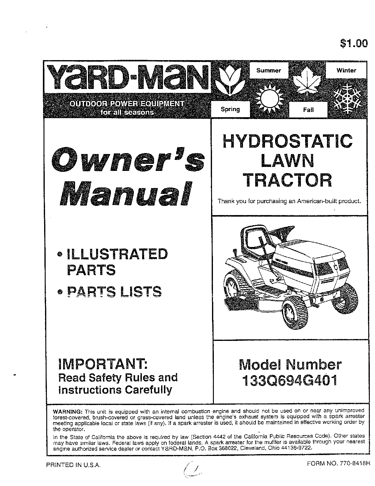 HYDROSTATIC LAWN TRACTOR