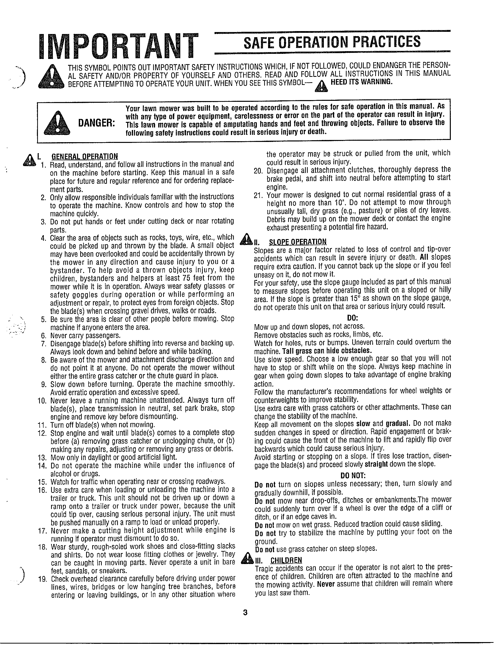 Safe operation practices