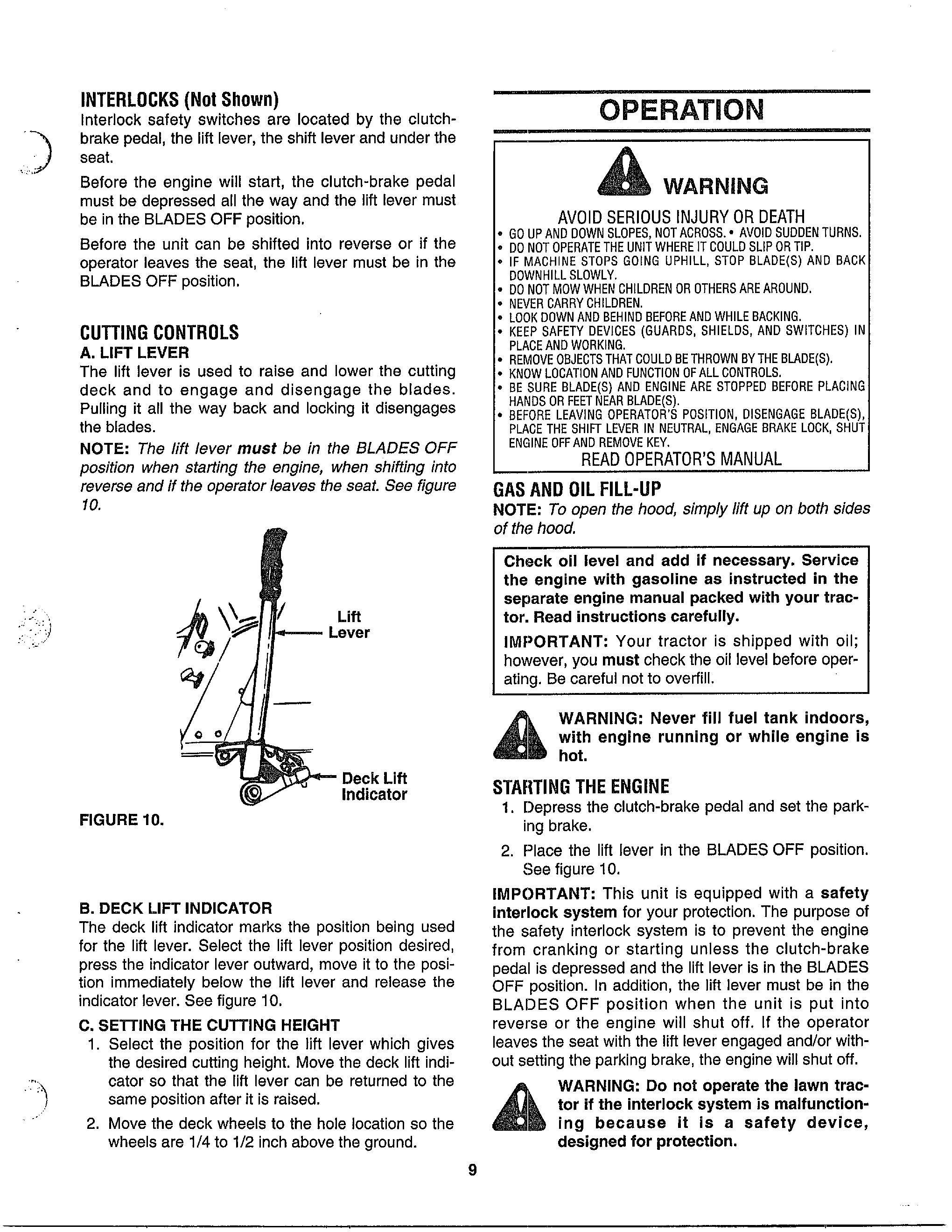 Controls/operation