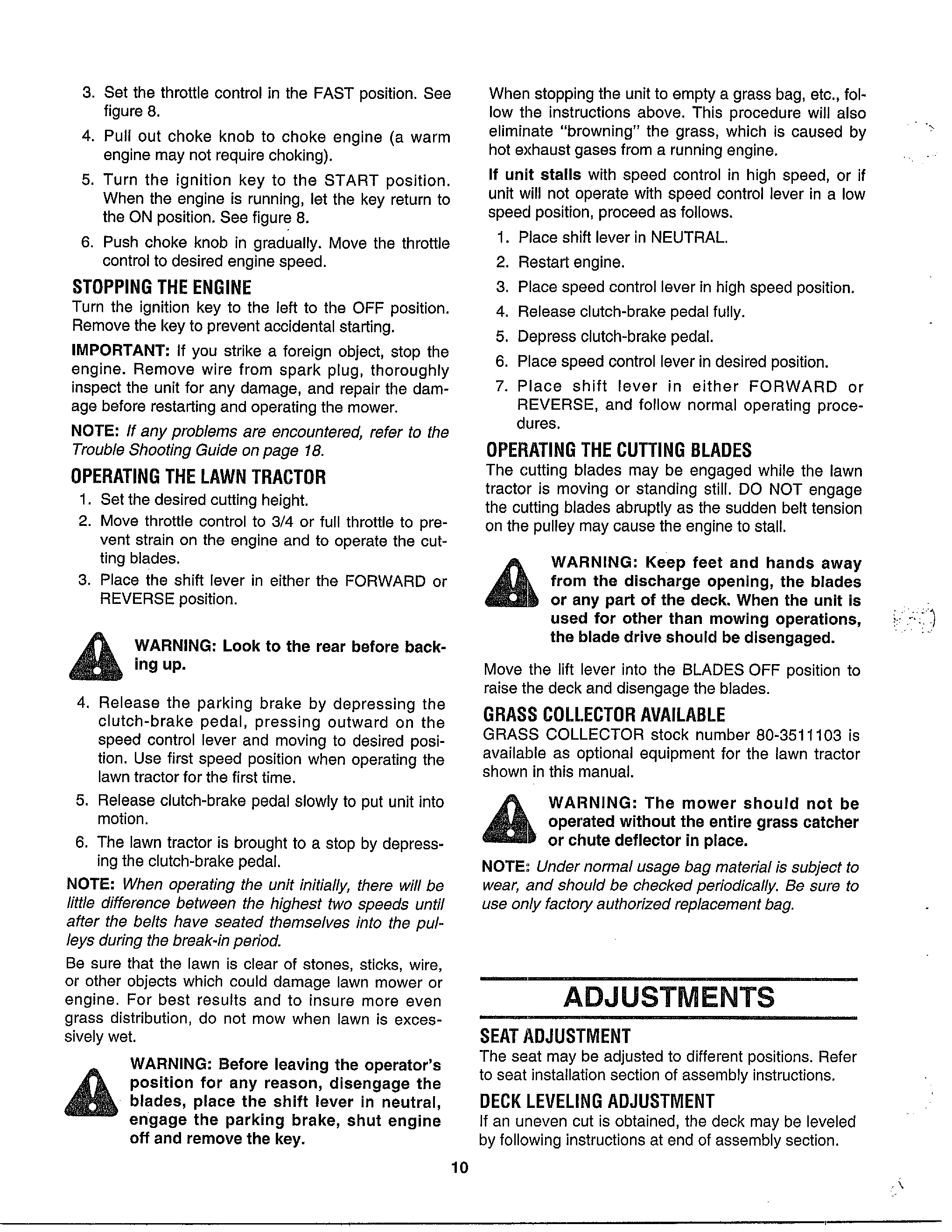 Operation/adjustments