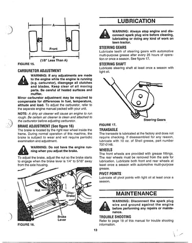 Adjustments/lubrication/maintenance