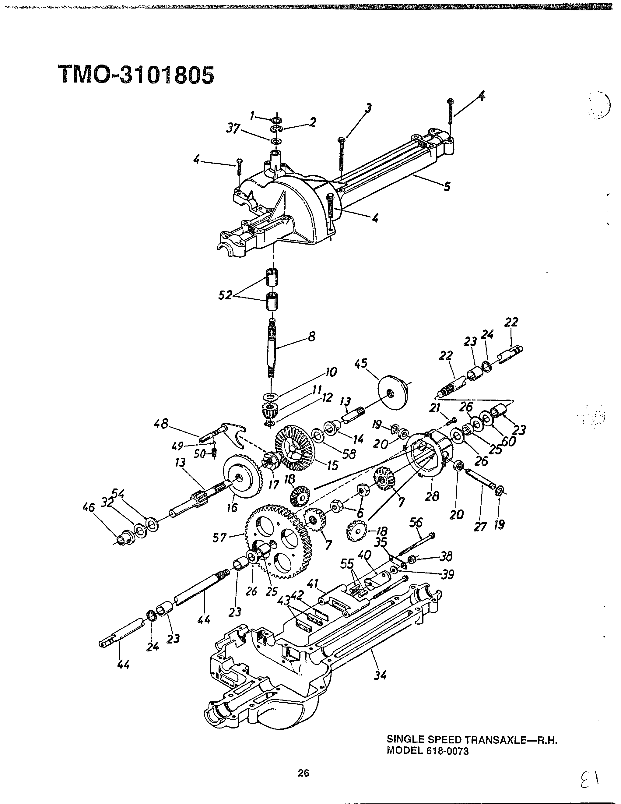 Single speed transaxle-rh