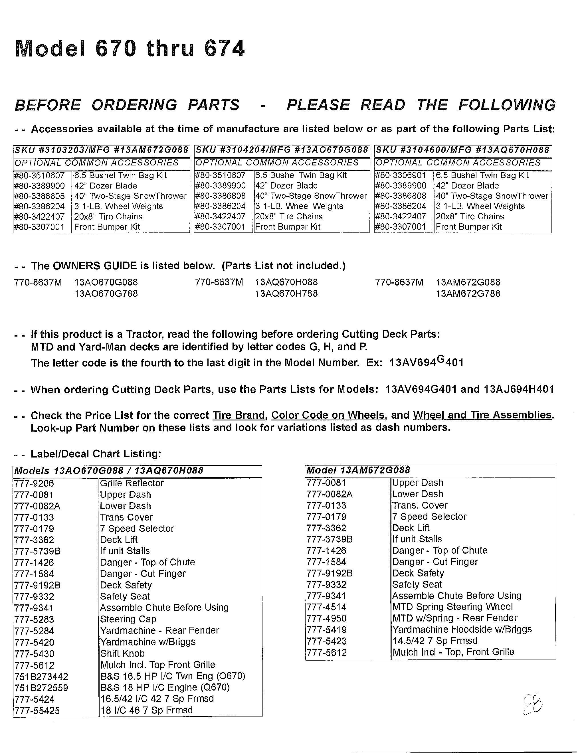 BEFORE ORDERING PARTS - READ