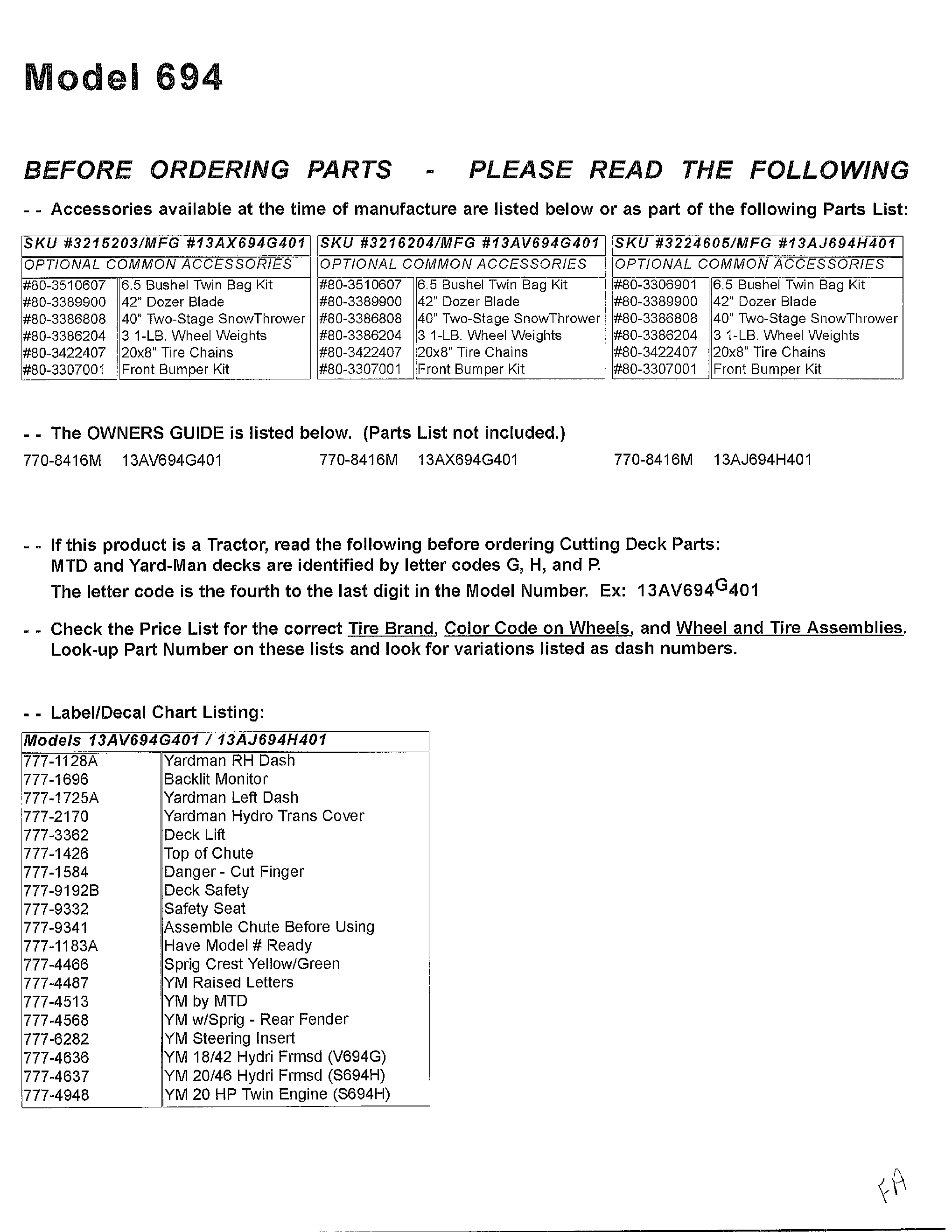 Before ordering parts - read