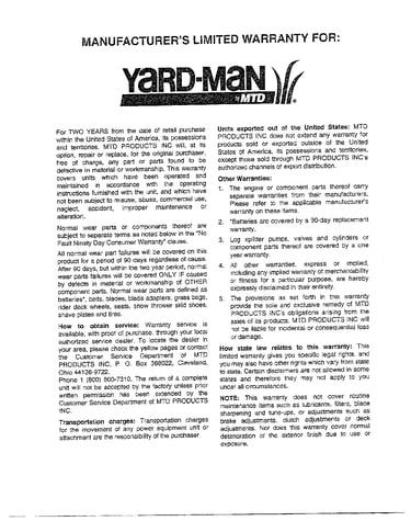 Warranty/back cover