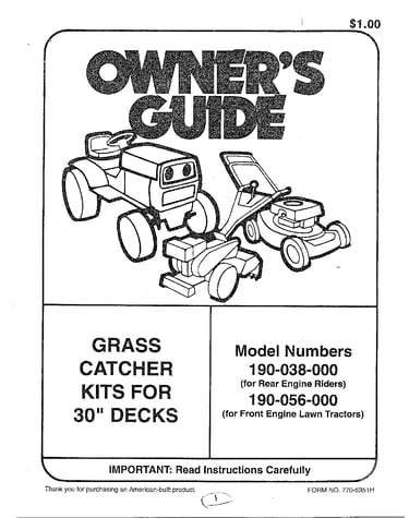 Grass catcher kits-owner`s guide