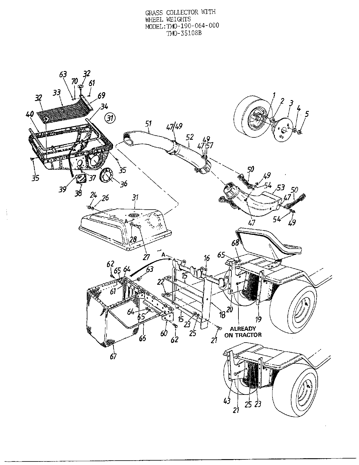 Grass collector w/wheel wts.