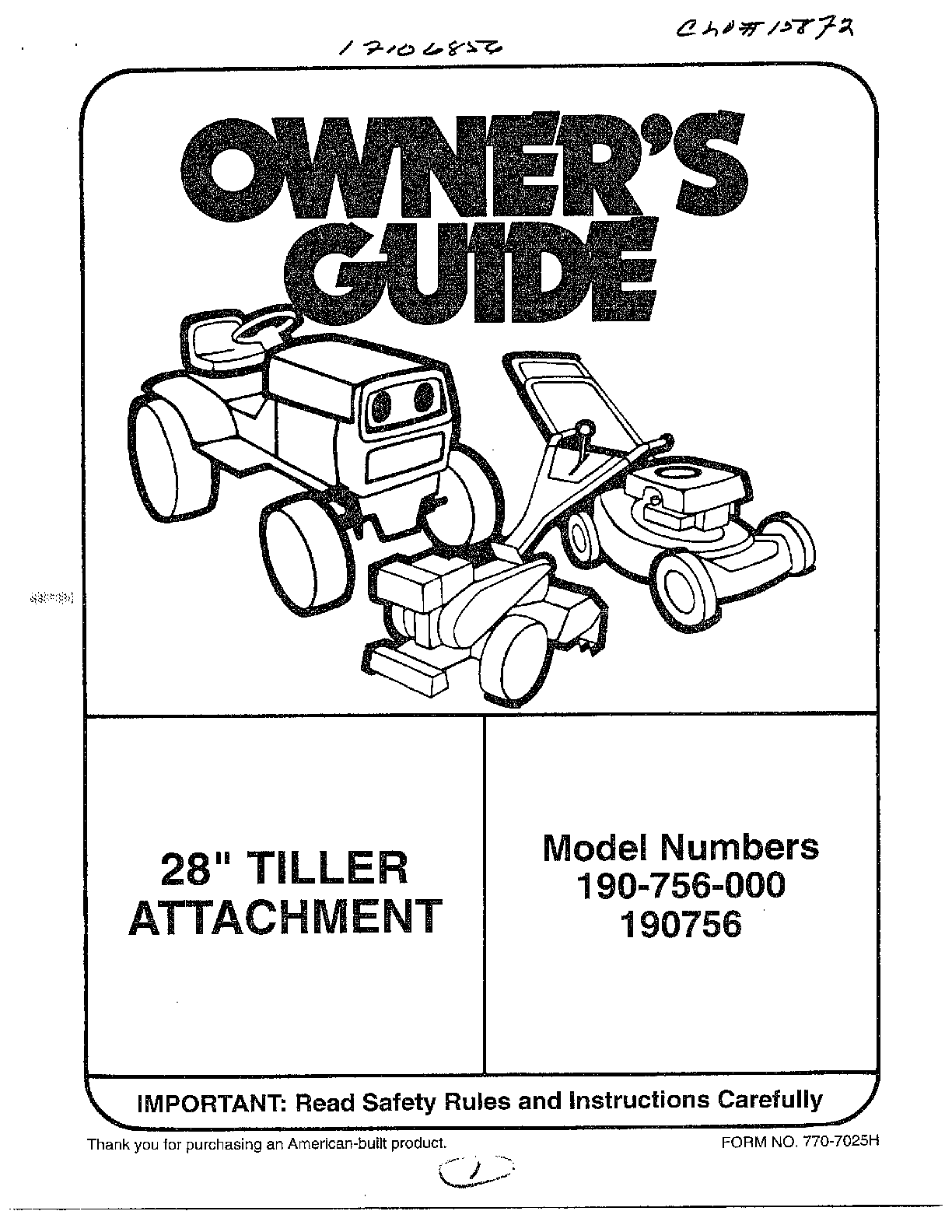 28" tiller attachment