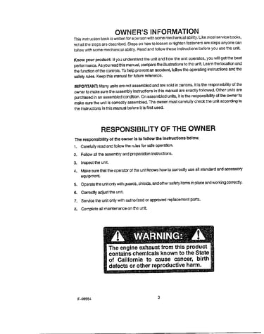 Owner info/responsibility/warning