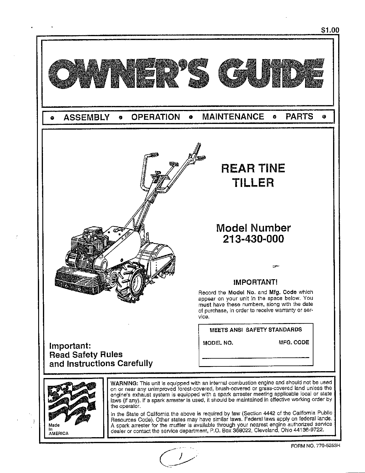 REAR TINE TILLER