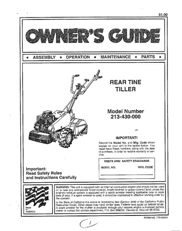 Rear tine tiller