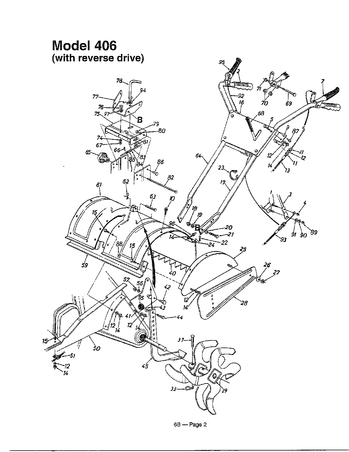 Rear tine tiller, w/reverse drive