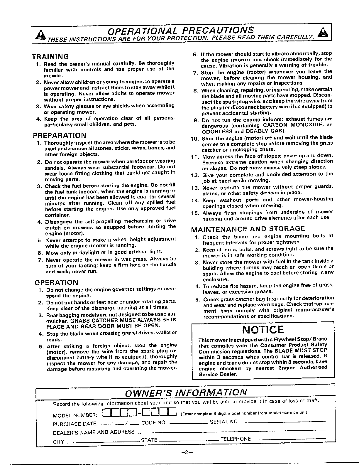 Operational precautions