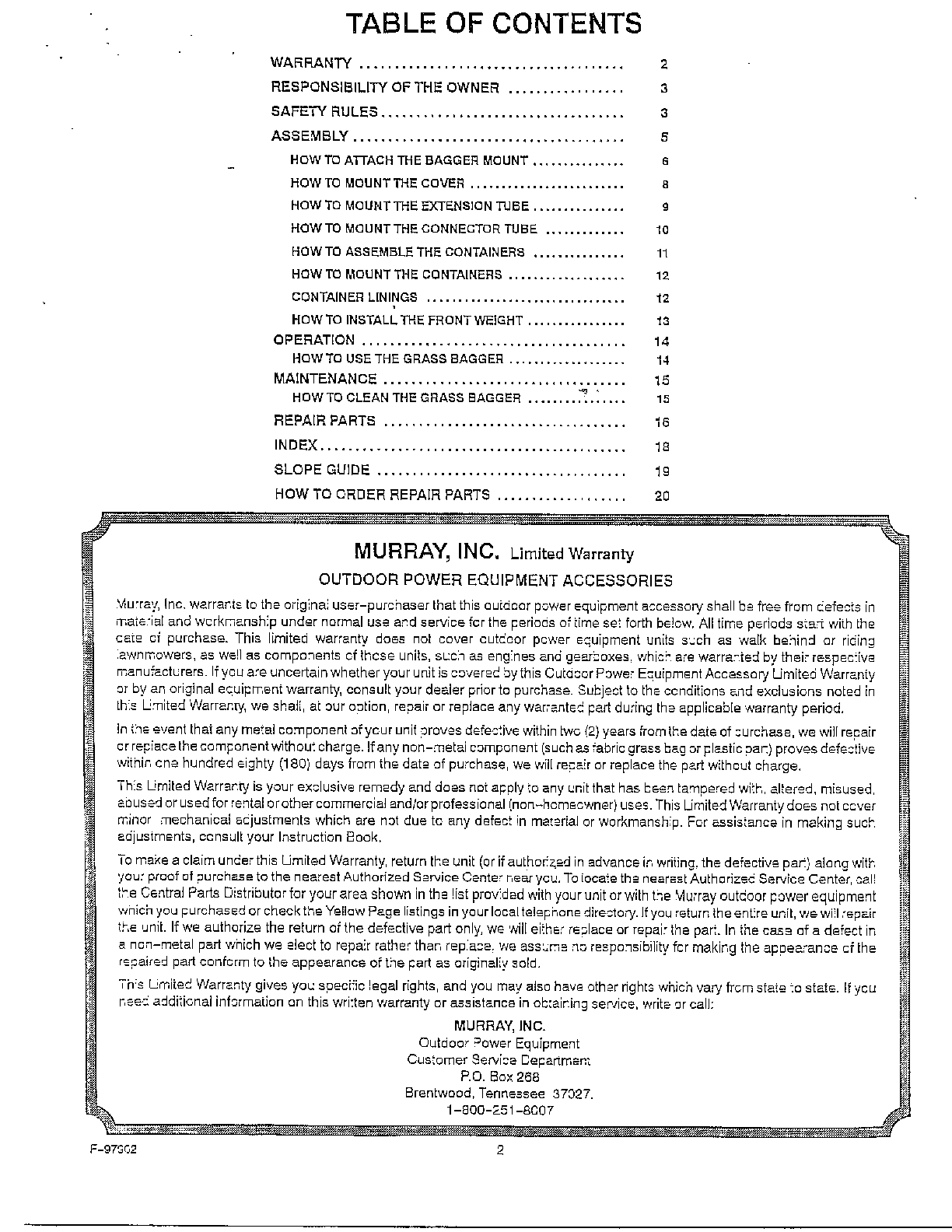 Table of contents