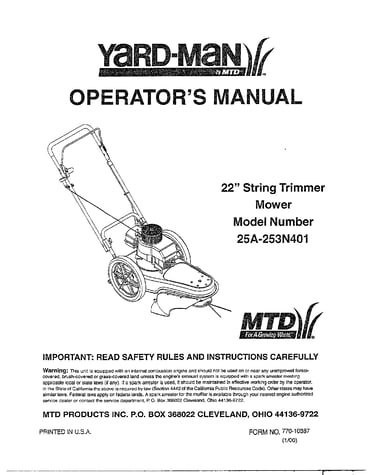 22" string trimmer mower