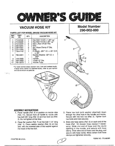 Vacuum hose kit/assembly instruction