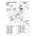 MTD 315E633E401 engine and v-belts diagram
